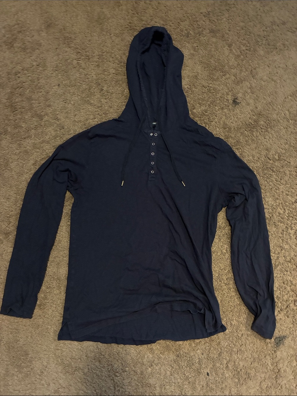 Forever 21 Men's Navy Hooded Henley Shirt